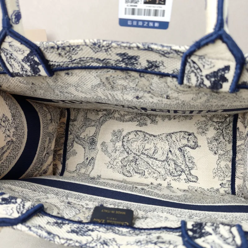 DIOR Top Handle Bag Book Tote Collection · White Blue Canvas Medium 36 × 16.5 × 27.5 cm — detail view 9 of 13