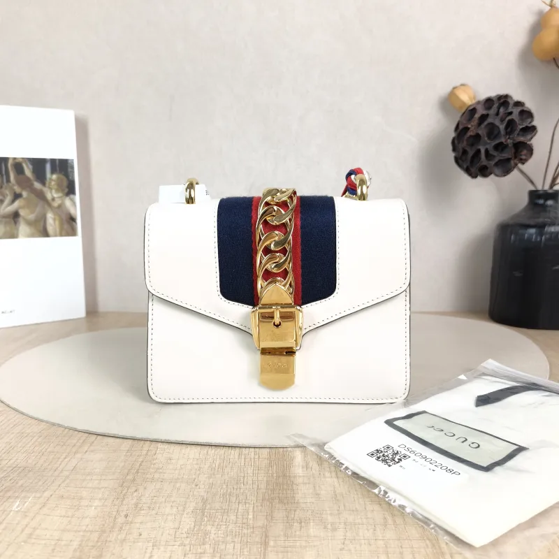 GUCCI Shoulder Bag Sylvie Shoulder Strap Edition White CC alfskin Mini 19 × 8 × 14 cm — cover view 6 of 6