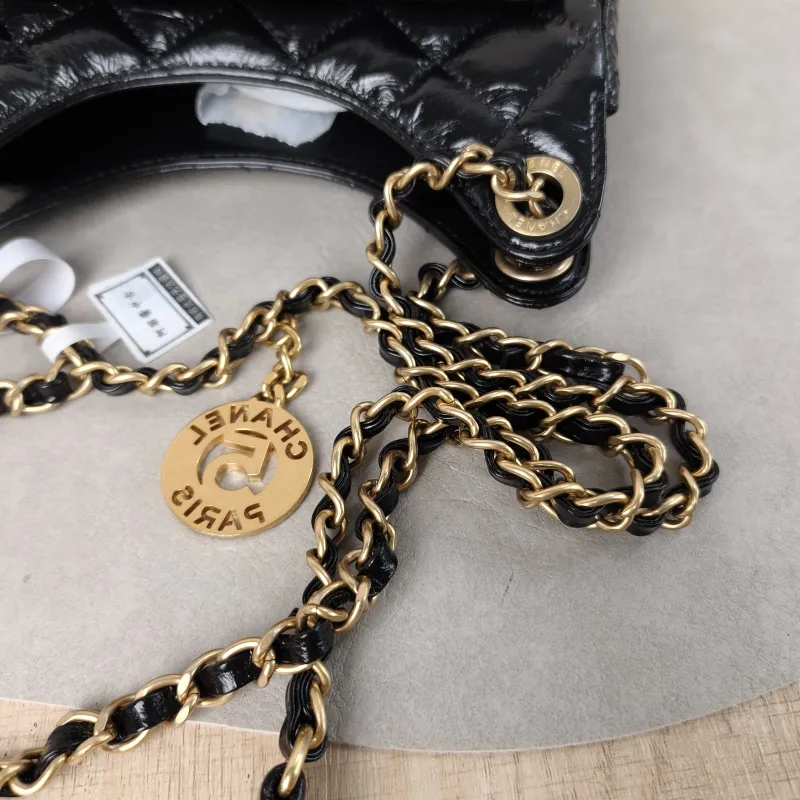 Chanel Crossbody Bag HOBO Black Waxed Leather Calfskin Small 19 × 6 × 17 cm — detail view 10 of 12