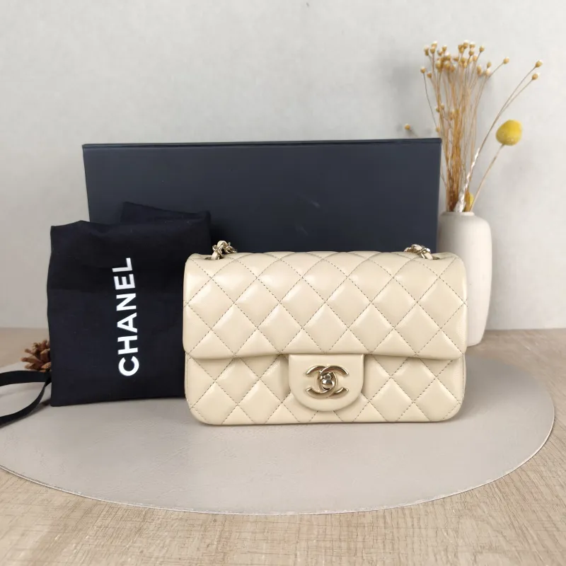 Chanel Crossbody Bag Classic Flap Large Mini CF Mini Beige Lambskin mini 20 × 6 × 12 cm — cover view 5 of 6