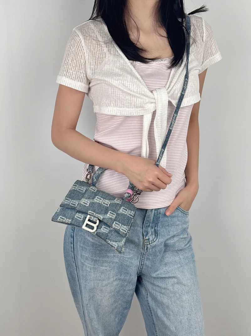 BALENCIAGA Crossbody Bag Hourglass Hourglass Bag Blue Mini 19 × 5 × 12 cm — on-model view 2 of 3