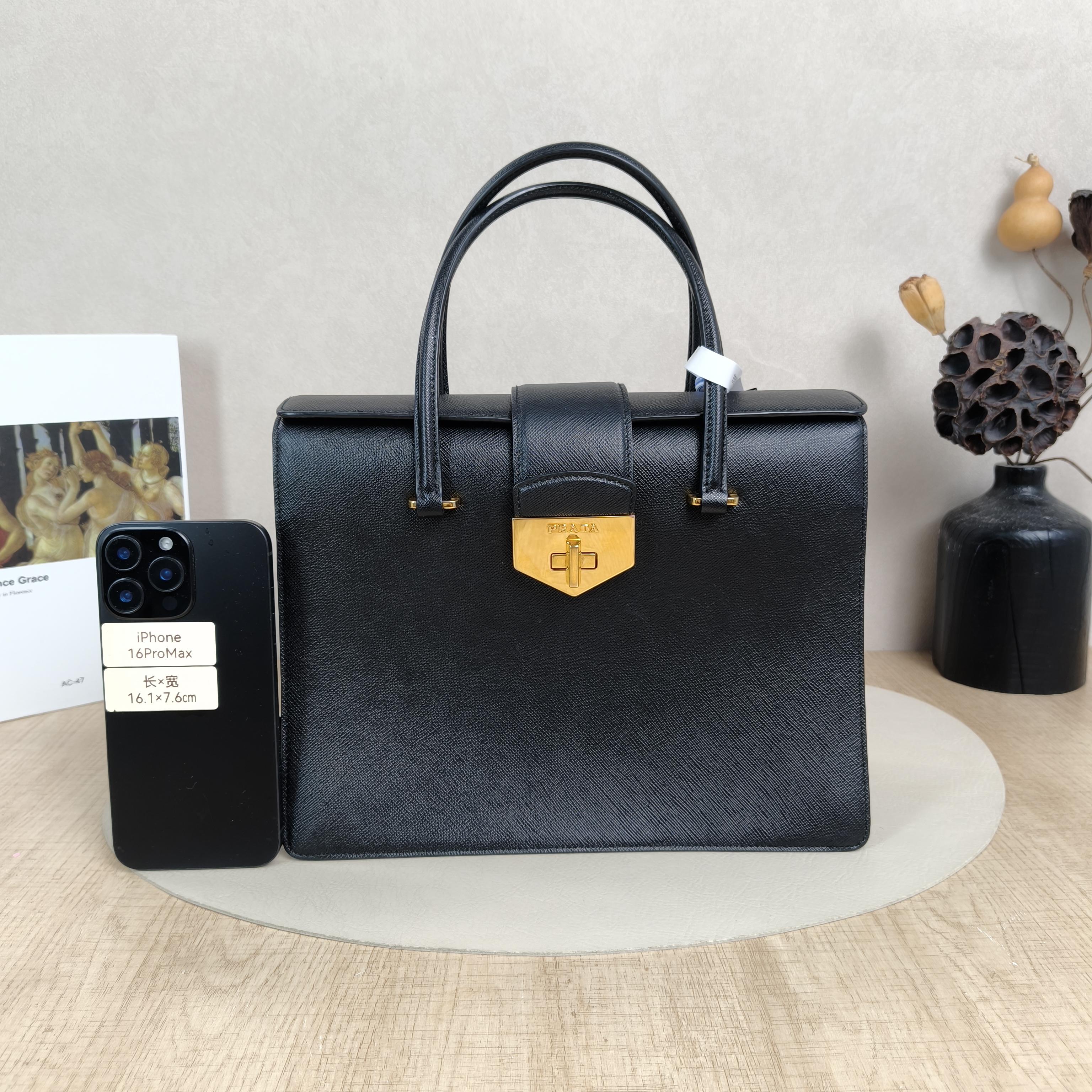 PRADA Top Handle Bag Tote Bag Black Calfskin One Size28 × 9.5 × 22 cm — cover view 3 of 5