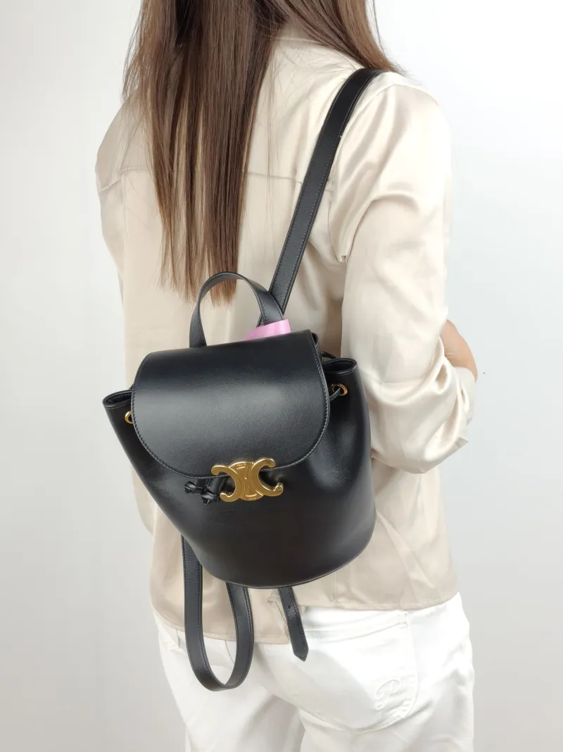 CELINE Backpack BONNIE Backpack Black Calfskin One Size 18 × 13 × 25 cm — on-model view 2 of 3