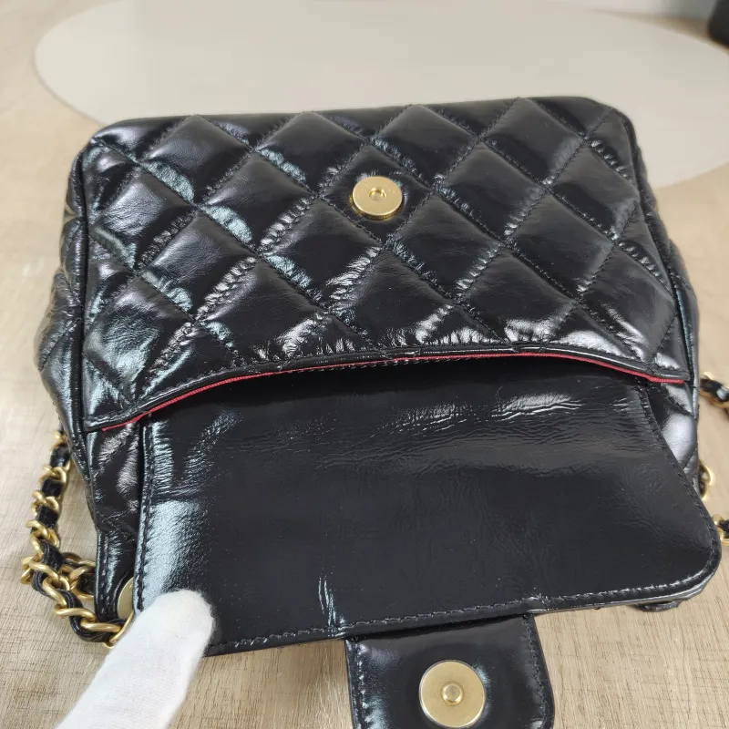 Chanel Crossbody Bag HOBO Black Waxed Leather Calfskin Small 19 × 6 × 17 cm — detail view 5 of 11