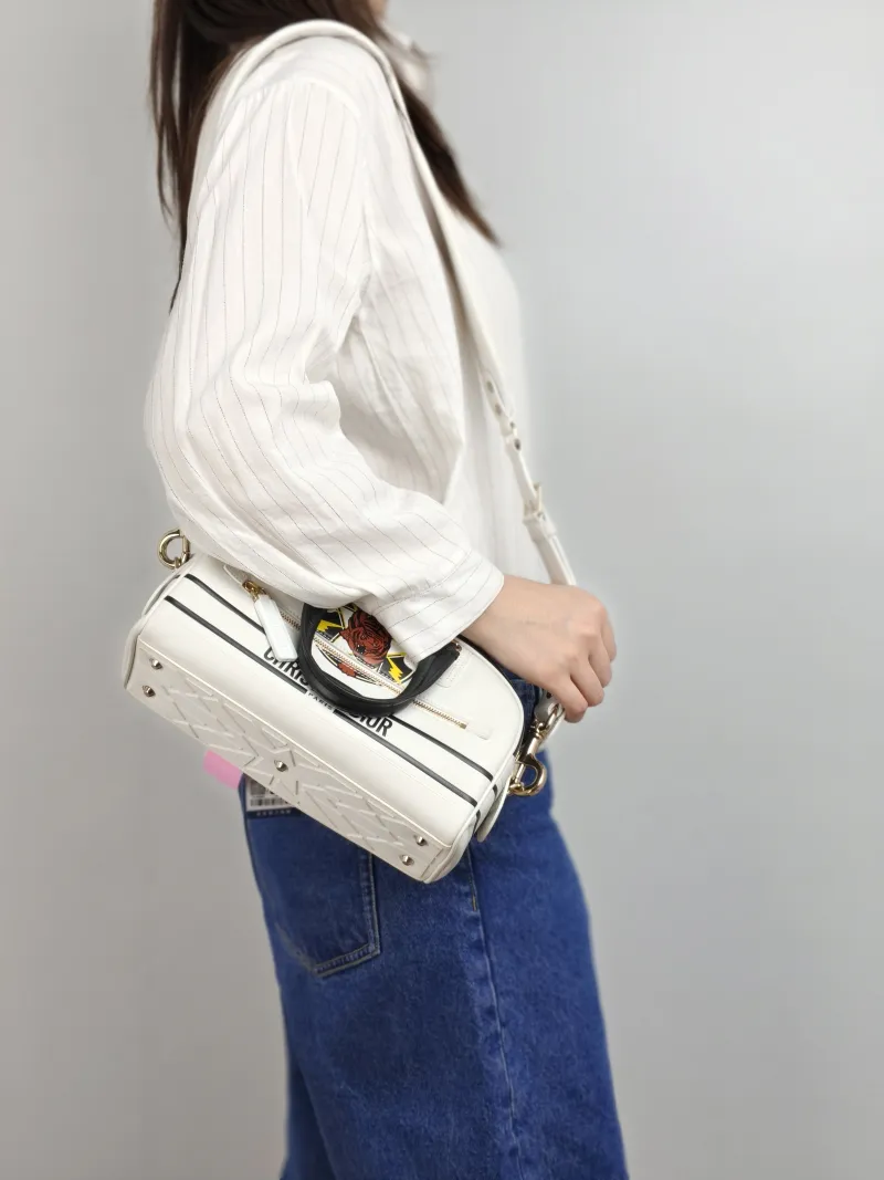 DIOR Top Handle Bag Vibe Bowling White Calfskin 25 × 11 × 15 cm — on-model view 2 of 2