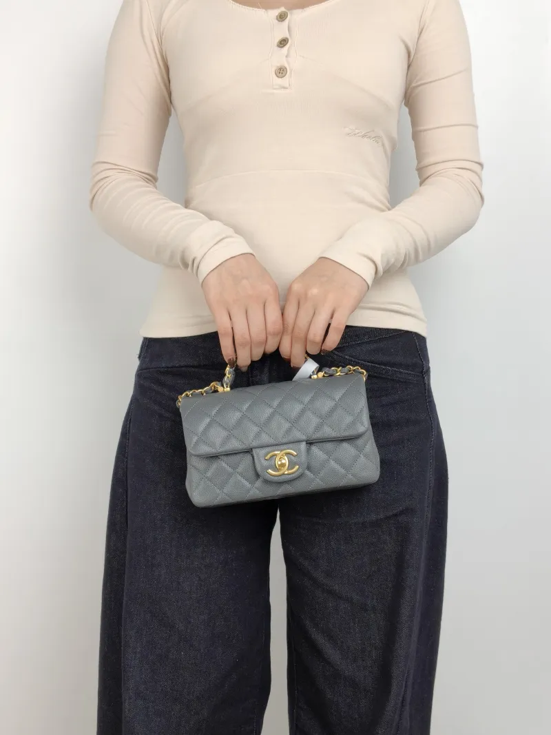 Chanel Crossbody Bag 25b mini Grey Grained Calfskin One Size 20 × 6 × 12 cm — on-model view 2 of 3