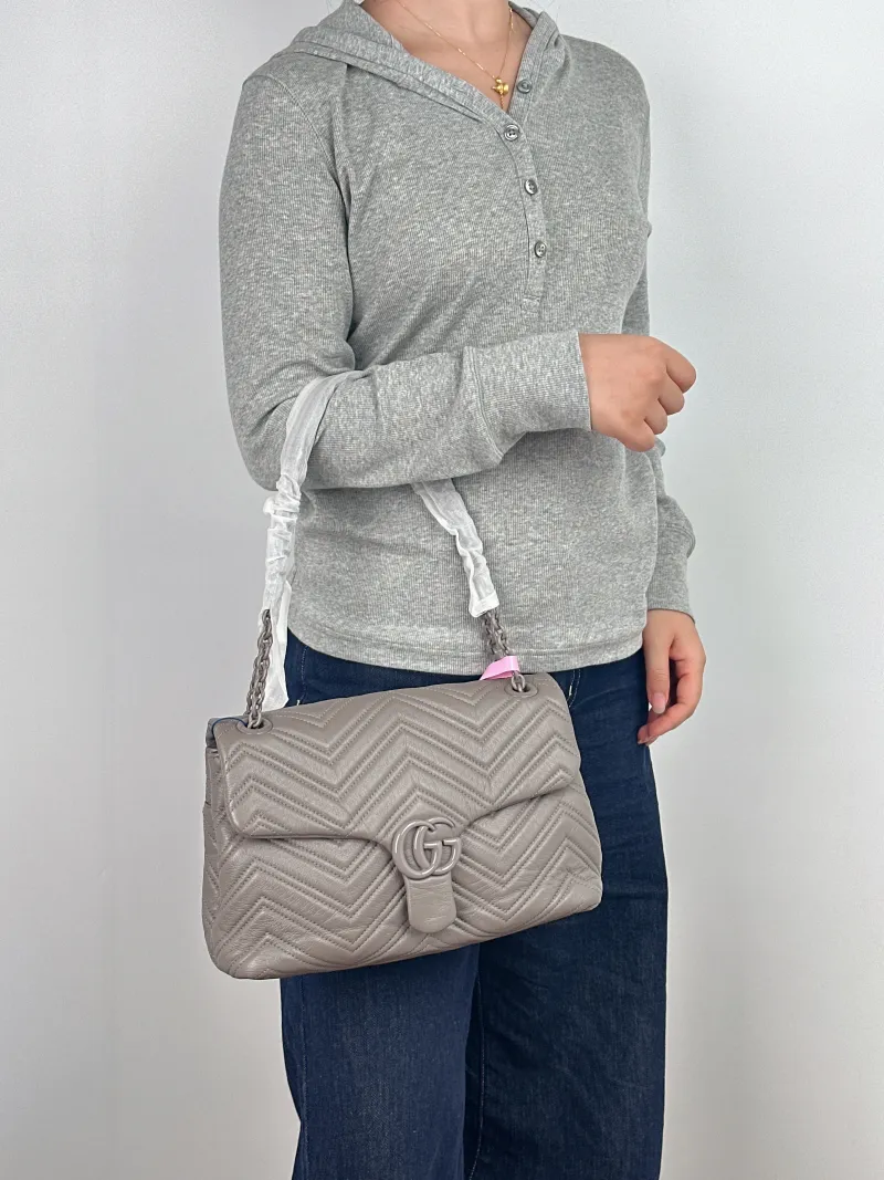 GUCCI Shoulder Bag GG Marmont Marmont Shoulder Bag Grey Calfskin Medium 31 × 8 × 17 cm — on-model view 2 of 2