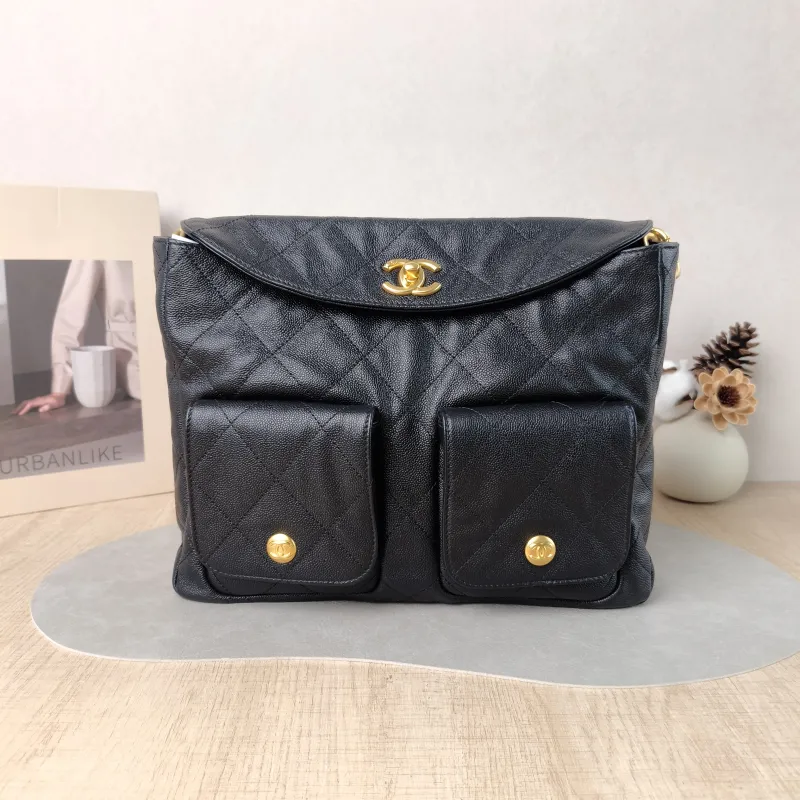 Chanel Shoulder Bag Supple Twins Hobo Black Grained Calfskin Large 30 × 5 × 21.5 cm