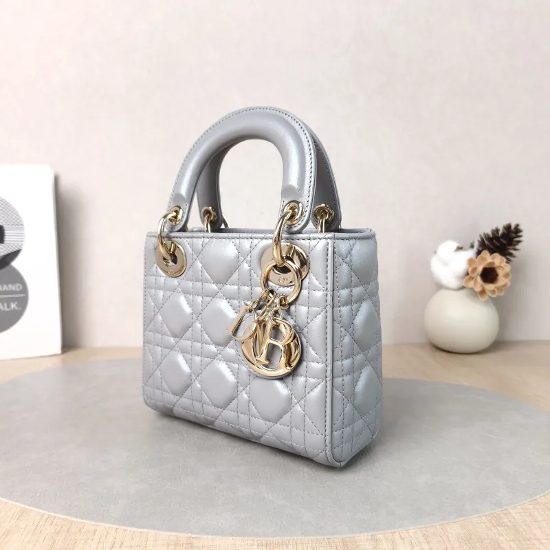 DIOR Crossbody Bag Lady Lady Dior Bag Grey Lambskin Mini 17 × 7 × 15 cm — cover view 5 of 6