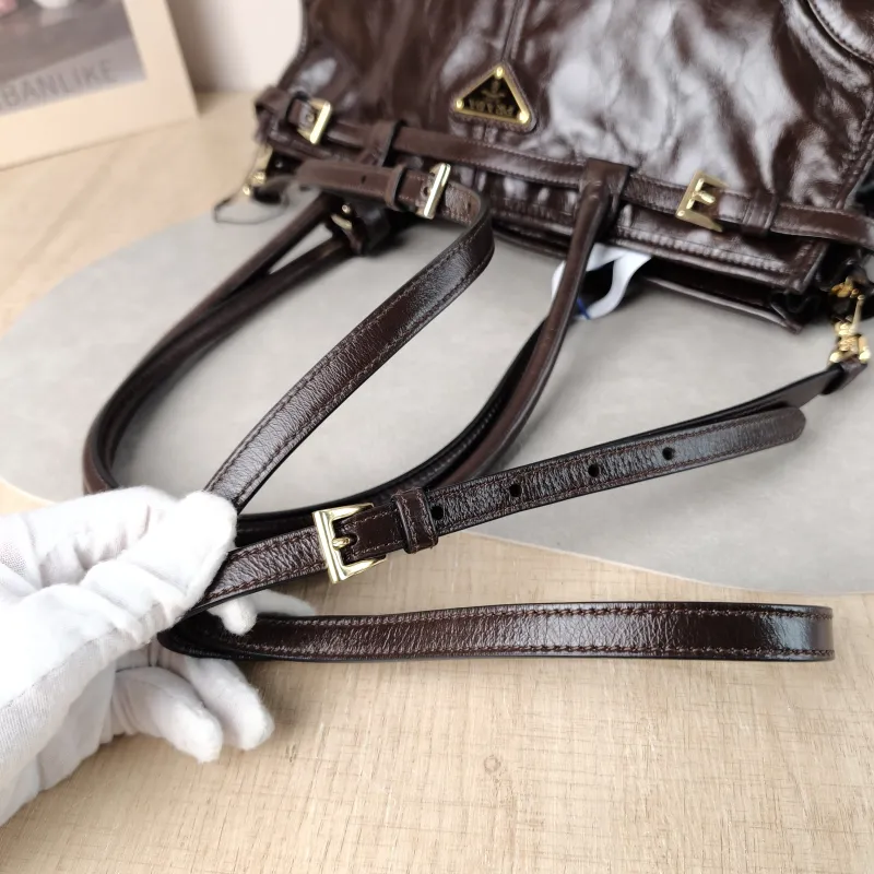 PRADA Shoulder Bag Bonnie Soft Lux Waxed Leather Medium 32 × 12 × 15.5 cm — detail view 4 of 11