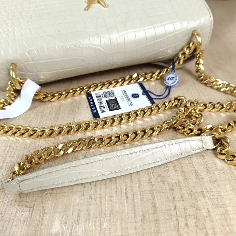SAINT LAURENT Crossbody Bag SUNSET White Calfskin Medium 22 × 6.5 × 16 cm — detail view 4 of 11