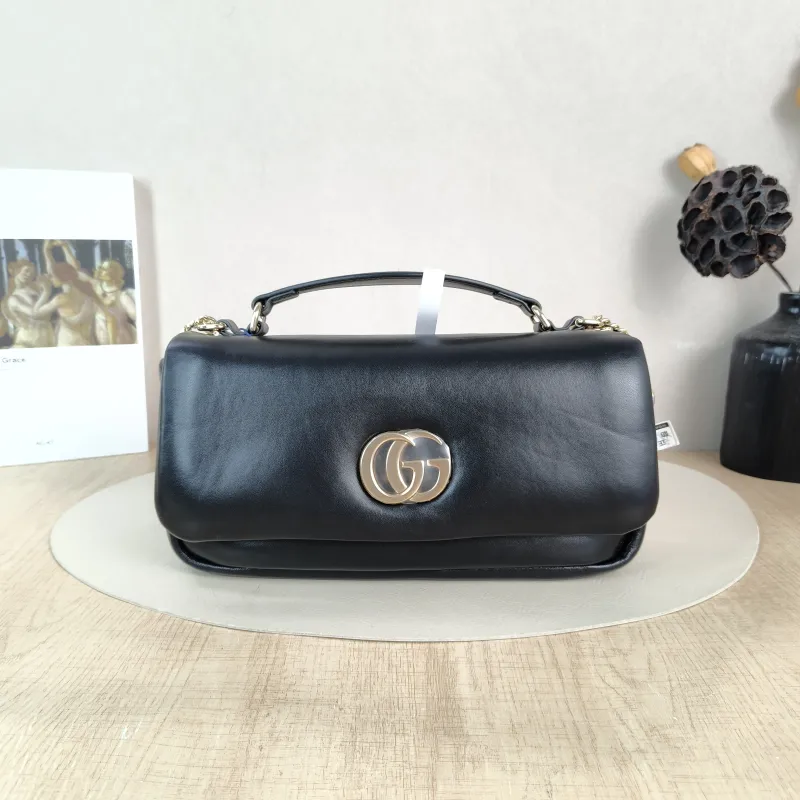 GUCCI Crossbody Bag GG Milano Collection Shoulder Bag Black Lambskin Small 26 × 6 × 14 cm