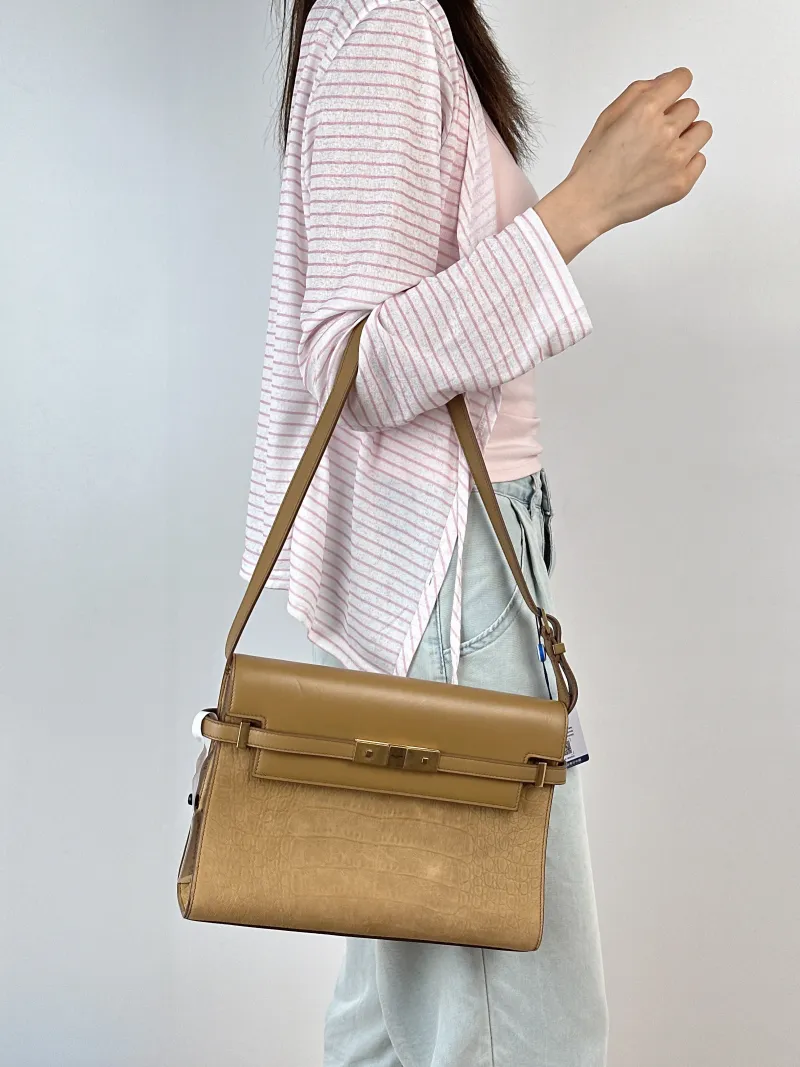 SAINT LAURENT Shoulder Bag MANHATTAN Brown Calfskin Medium29 × 7.5 × 20 cm — on-model view 2 of 2