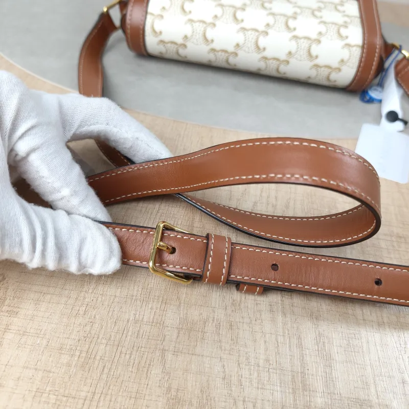 CELINE Crossbody Bag Teen Triomphe White PVC Small18.5 × 6 × 14 cm — detail view 9 of 16