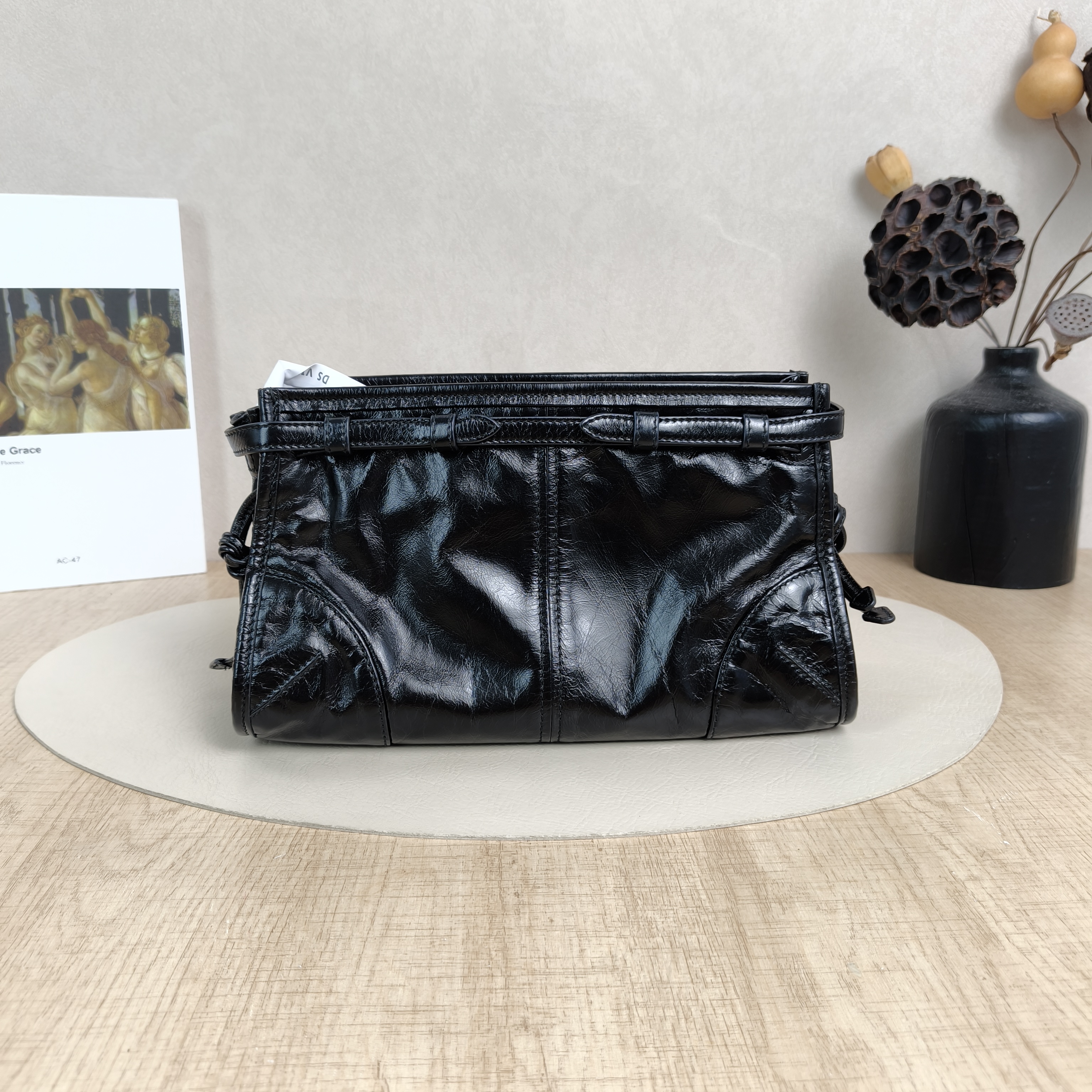 PRADA Crossbody Bag Bonnie Soft Lux Shoulder Strap Edition Black Waxed Leather Small26 × 12 × 14 cm — cover view 4 of 6