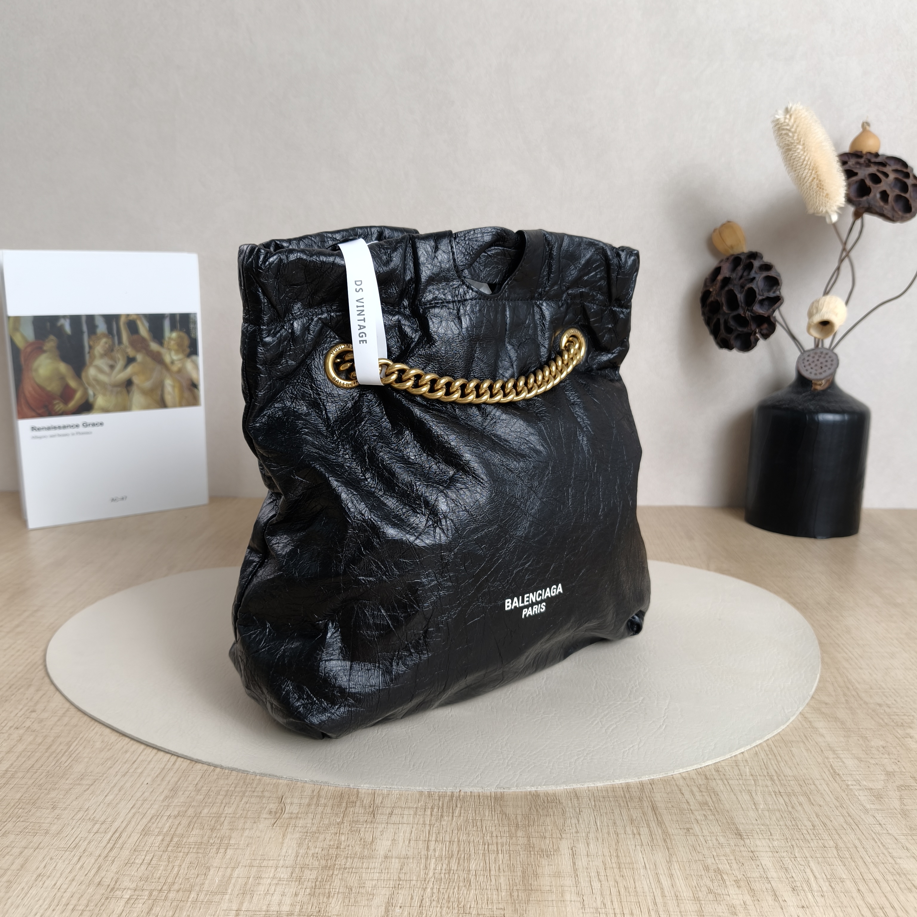 BALENCIAGA Shoulder Bag Crush Black CC alfskin Small24 × 10 × 26 cm — cover view 8 of 9