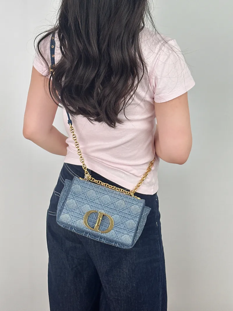DIOR Crossbody Bag Caro Chain Bag Blue Small 20 × 7 × 13.5 cm — on-model view 2 of 2