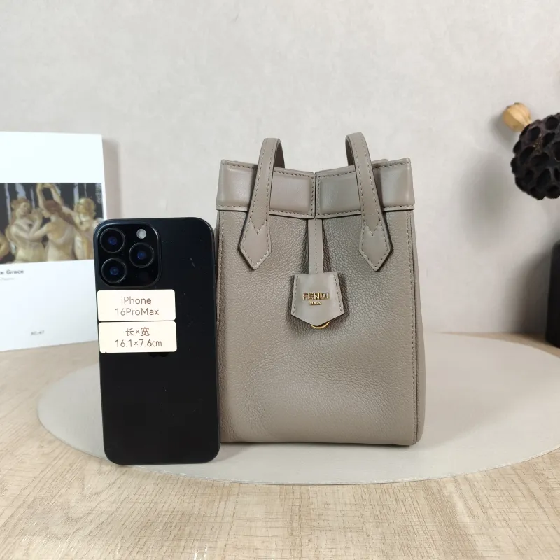 FENDI Crossbody Bag origami Grey Calfskin Mini 18.5 × 15 × 15 cm — cover view 3 of 5