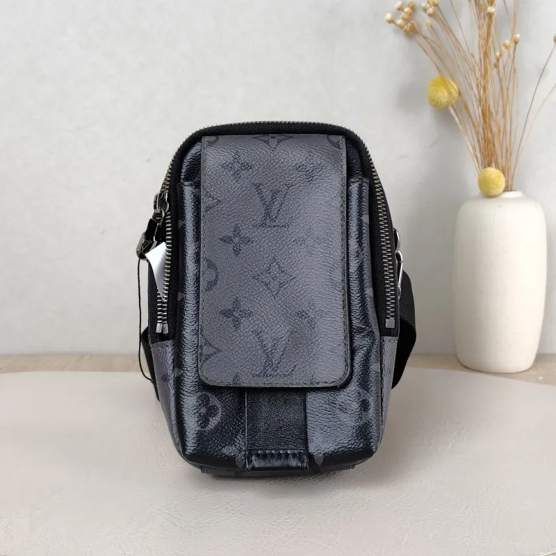 Louis Vuitton Crossbody Bag Double Phone Pouch Black Monogram PVC One Size 11 × 5 × 18 cm