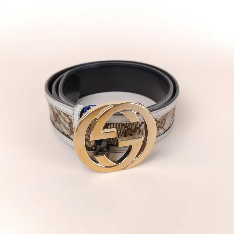GUCCI Belt Belt White Monogram Canvas One Size 94cm