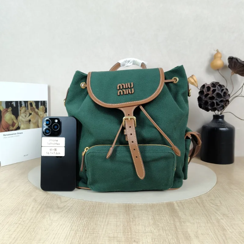 Miumiu Backpack Backpack Green Canvas Large25 × 12.5 × 29.5 cm — cover view 5 of 6