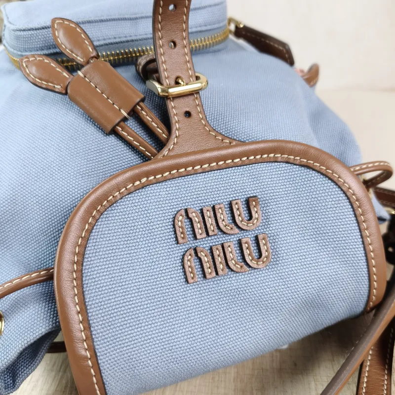 Miumiu Backpack Blue Brown Canvas One Size18 × 11 × 21 cm — detail view 3 of 13