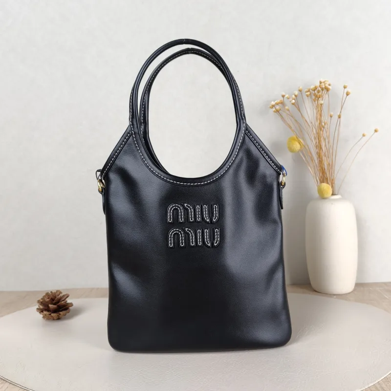 Miumiu Shoulder Bag IVY Tote Shopping Tote Black CC alfskin Mini 20*24