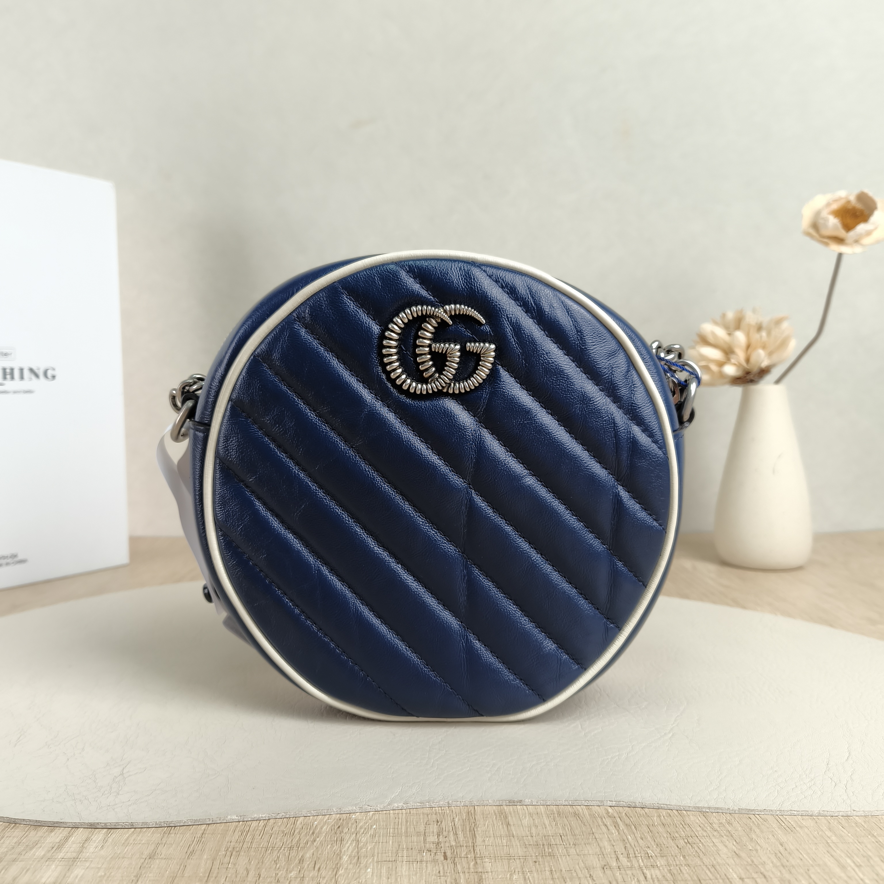 GUCCI Crossbody Bag Ophidia GG Round Bag Blue Calfskinmini18 × 4.5 × 18 cm