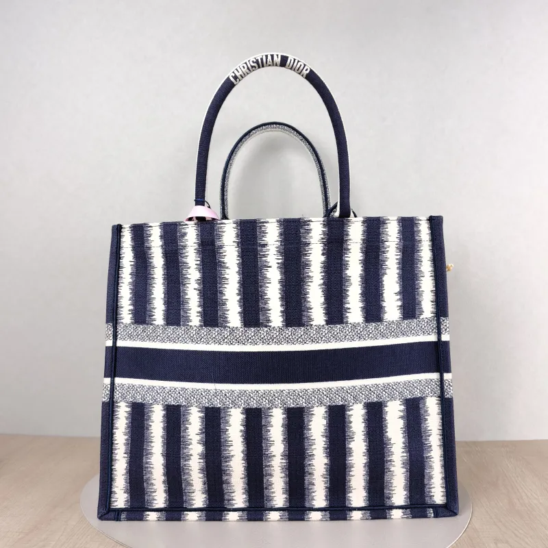 DIOR Top Handle Bag Book Tote Blue White Canvas Large 42 × 18.5 × 35 cm — cover view 4 of 5