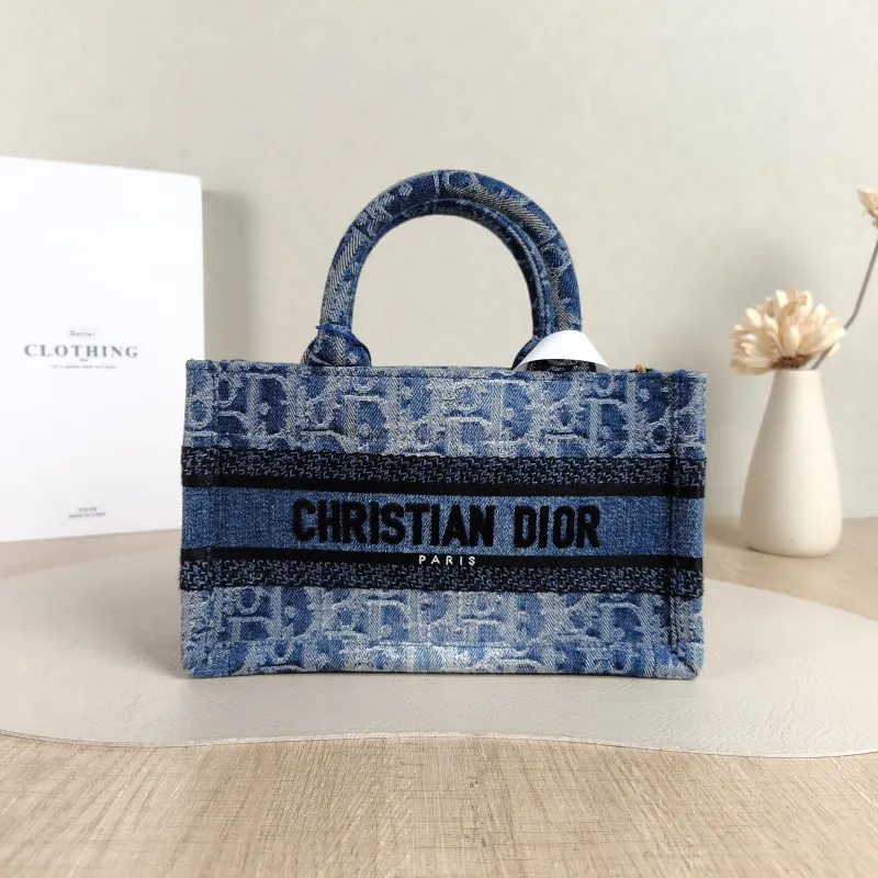 DIOR Top Handle Bag Book Tote Shoulder Strap Edition Blue Mini 21.5 × 7.5 × 13 cm