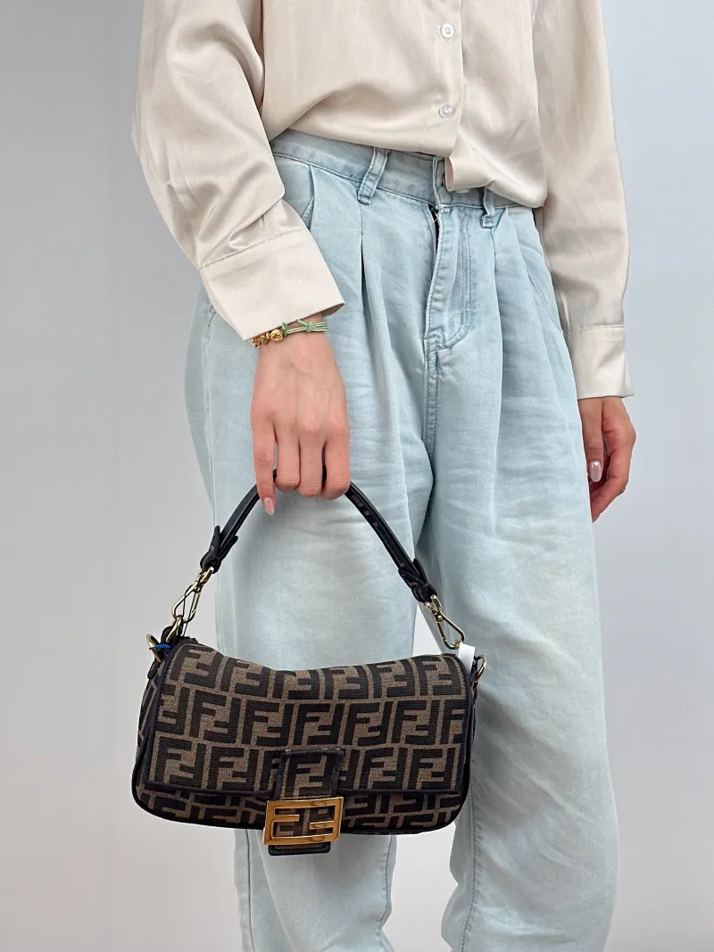 FENDI Crossbody Bag Baguette Baguette Bag Brown Canvas Medium 27 × 6 × 15 cm — on-model view 2 of 2