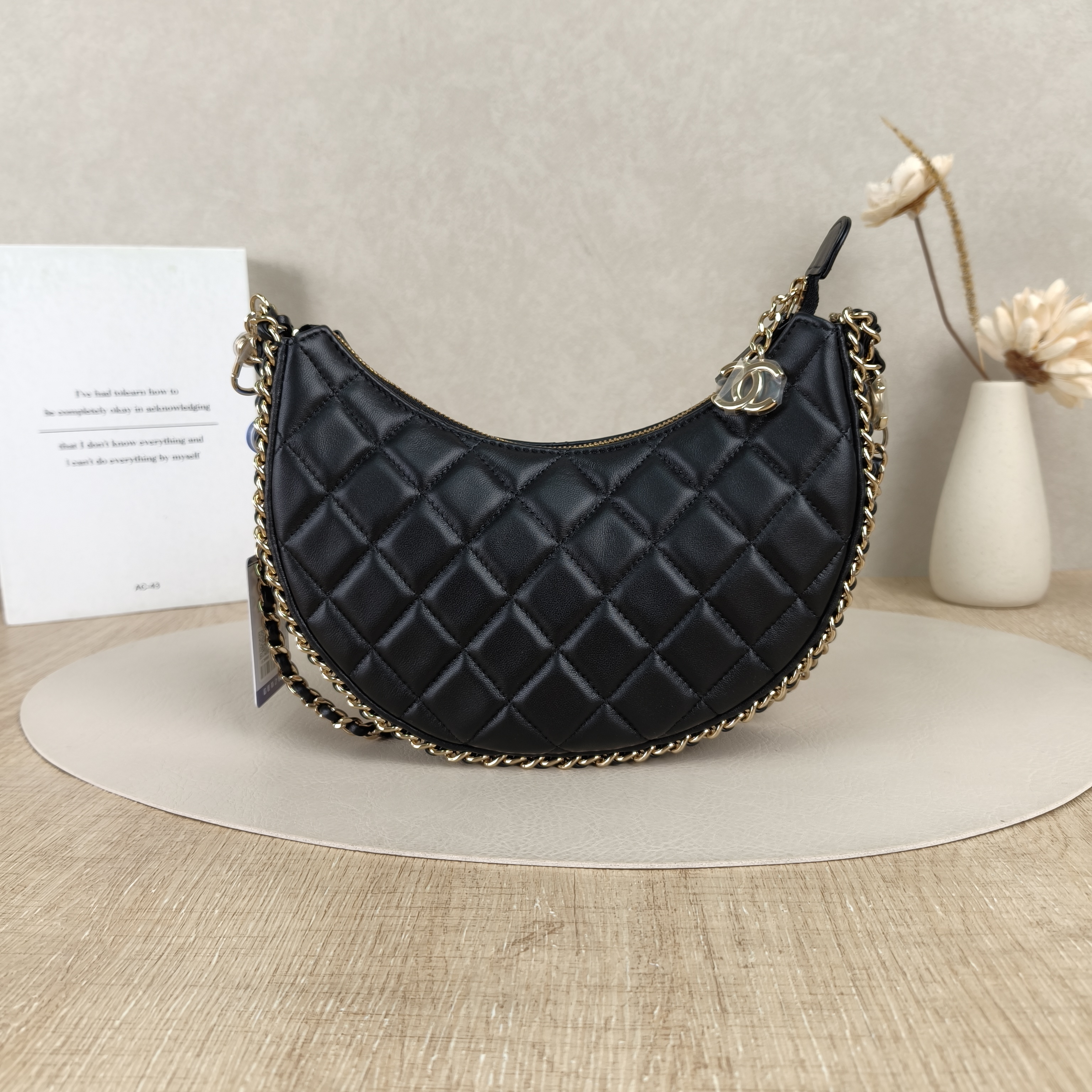 Chanel 23p Black with Gold-Tone Hardware Lambskin Microchip Edition · Box Dust Bag · 21 × 6 × 15 cm