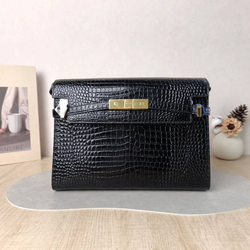 SAINT LAURENT Shoulder Bag MANHATTAN Black Calfskin Medium 29 × 7.5 × 20 cm
