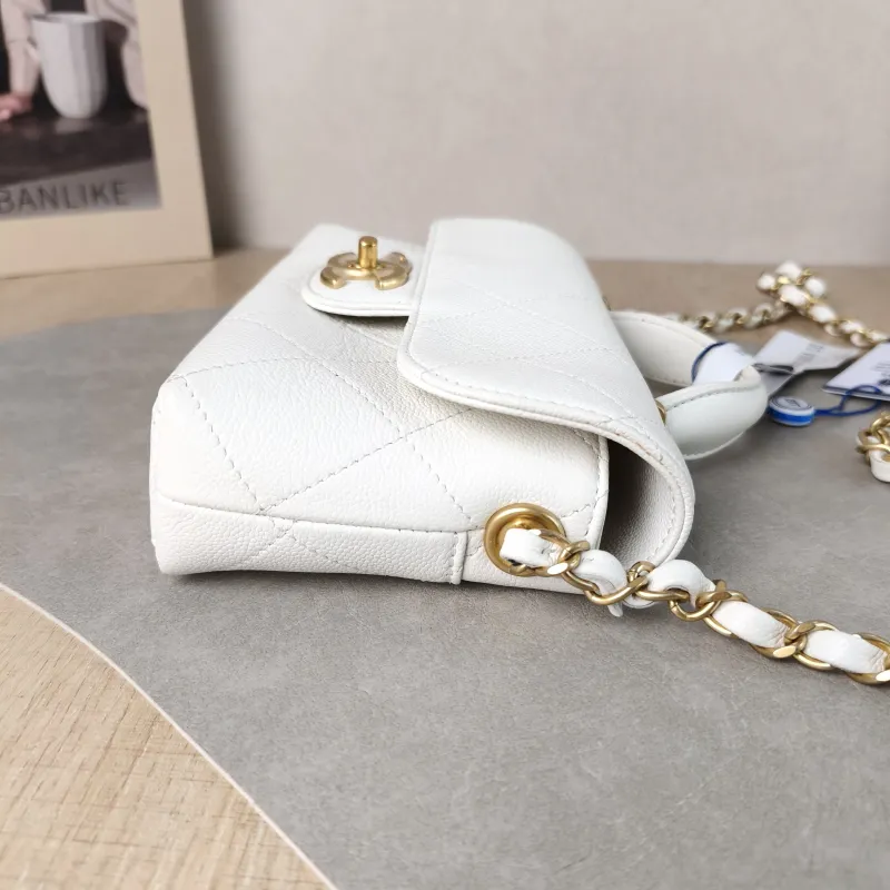 Chanel Crossbody Bag 25k cf Collection Top Handle Bag White Gold Grained Calfskin One Size 20 × 5 × 13 cm — detail view 7 of 13