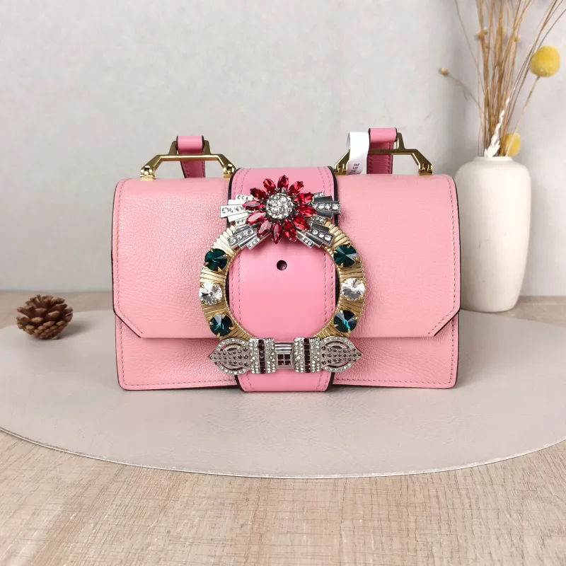 Miumiu Crossbody Bag Miu Lady Chain Bag Pink Calfskin One Size 22 × 10 × 13 cm