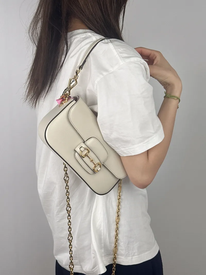 GUCCI Crossbody Bag Horsebit 1955 Horsebit Small White Calfskin Small24 × 5.5 × 13 cm — on-model view 1 of 2