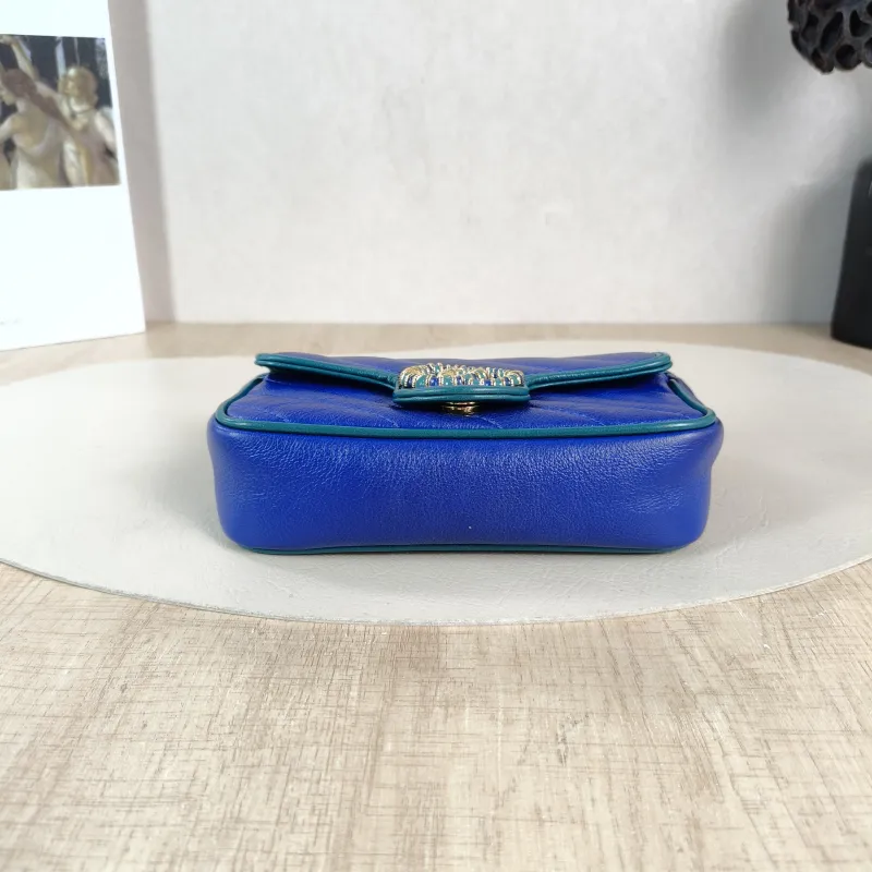GUCCI Crossbody Bag GG Marmont Mini Marmont Mini Blue Calfskin Mini 16.5 × 4.5 × 9.5 cm — cover view 3 of 5