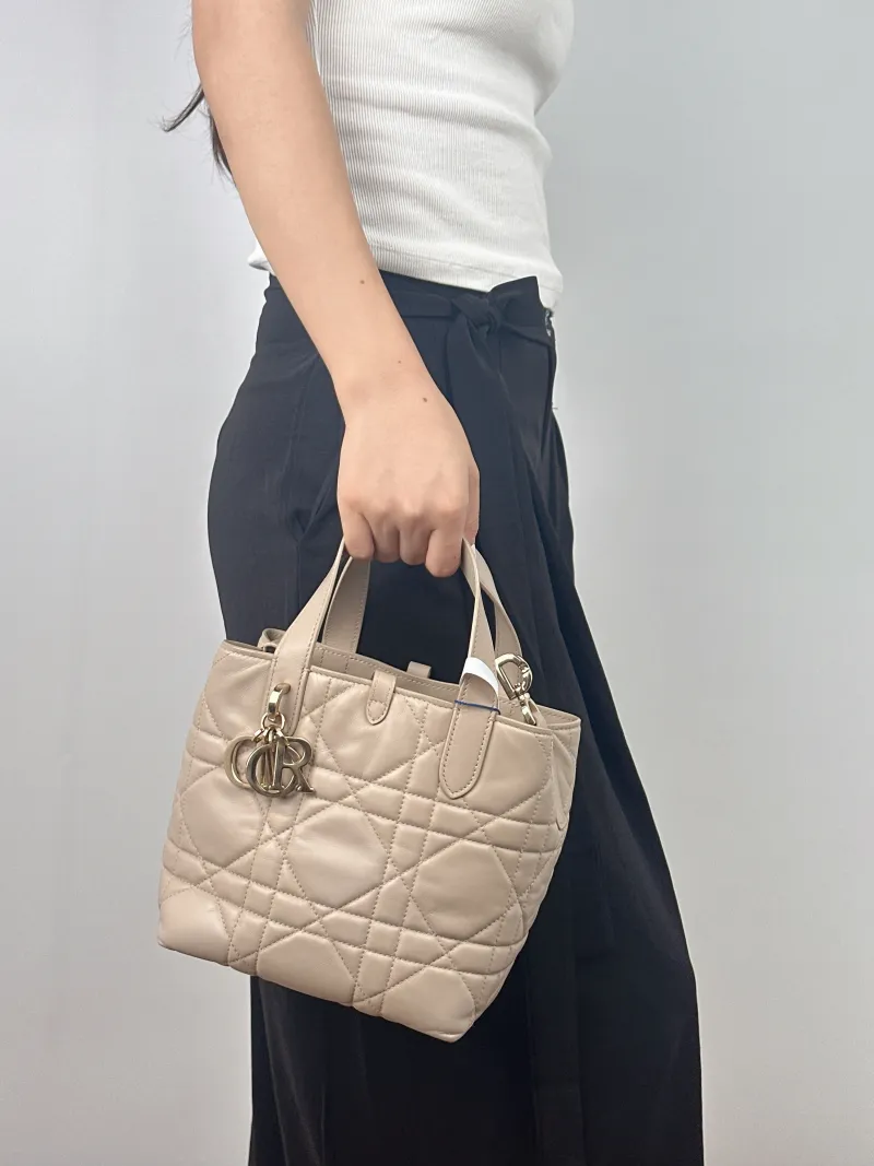 DIOR Top Handle Bag TOUJOURS Edition Beige Calfskin Small 18.5 × 12 × 18.5 cm — on-model view 1 of 2