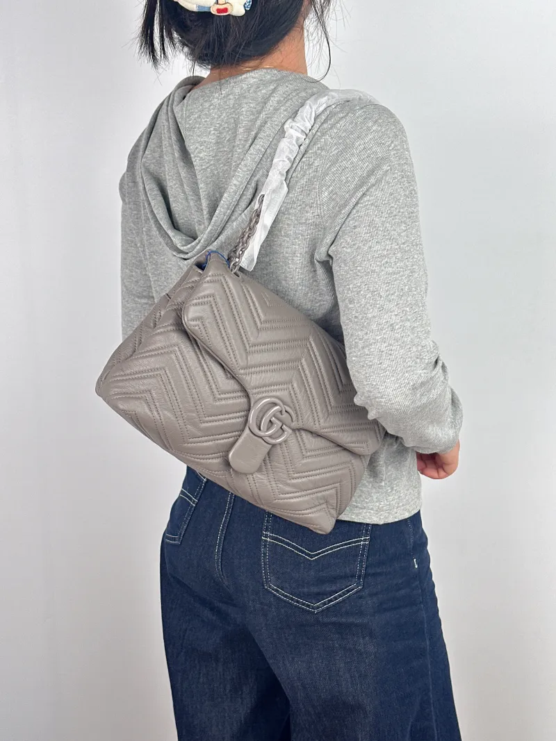 GUCCI Shoulder Bag GG Marmont Marmont Shoulder Bag Grey Calfskin Medium 31 × 8 × 17 cm — on-model view 1 of 2
