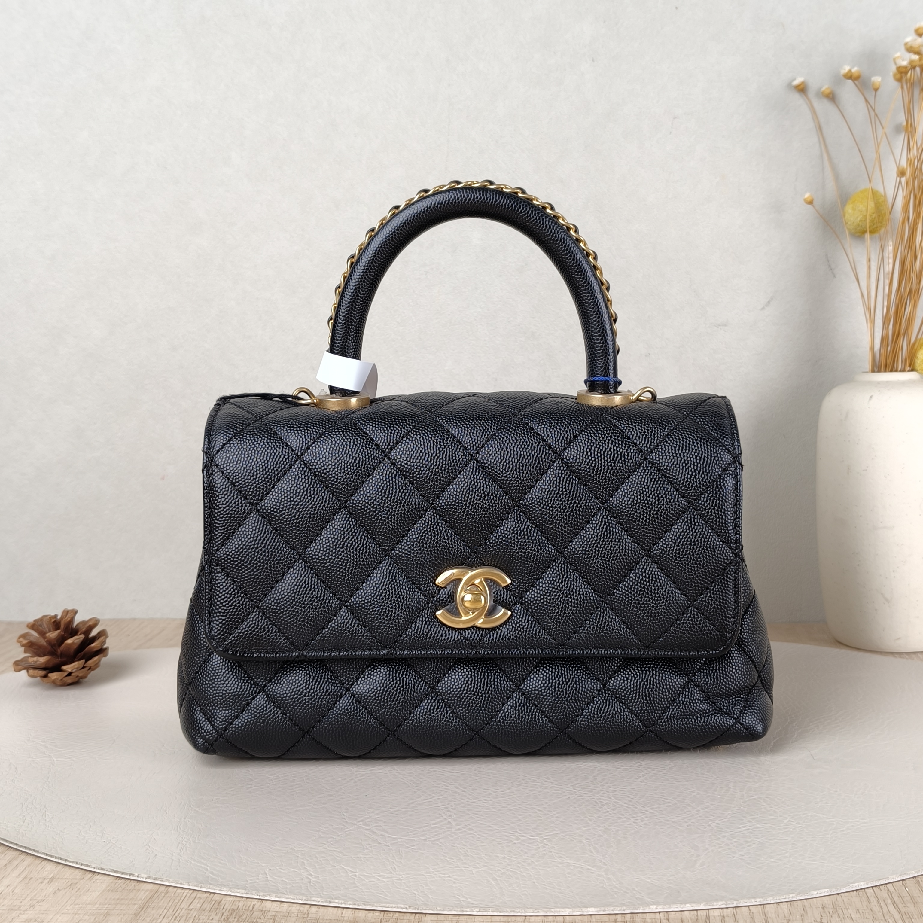 Chanel Crossbody Bag Coco Handle​Black Grained Calfskin Small24 × 10 × 14 cm