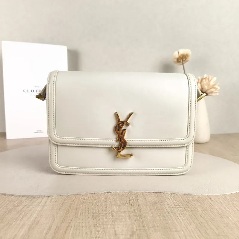SAINT LAURENT Crossbody Bag Solferino Box Shoulder Bag White Calfskin Medium 23 × 16 × 7 cm