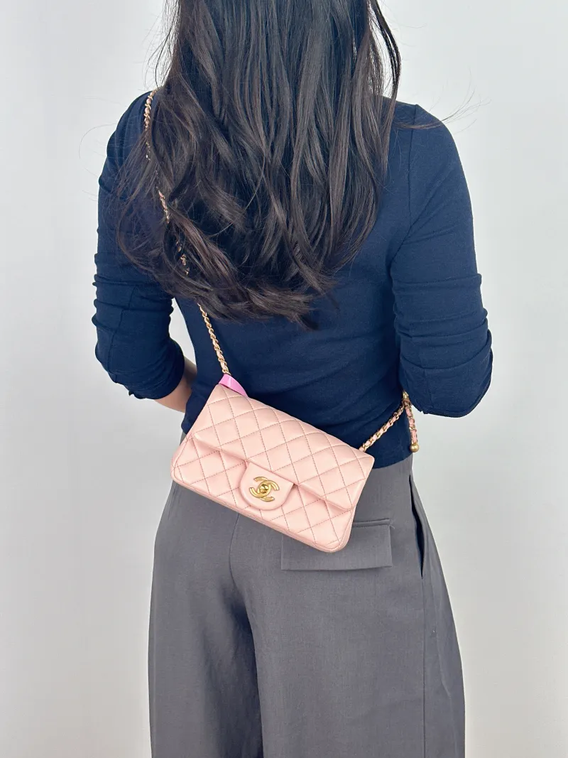 Chanel Crossbody Bag mini Pink Lambskin One Size 20 × 6 × 12 cm — on-model view 2 of 2