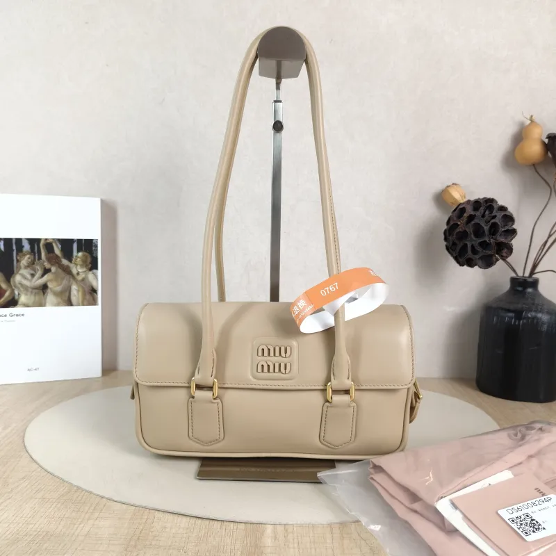 Miumiu Shoulder Bag Shoulder Bag Taupe Calfskin 24 × 5 × 13 cm — cover view 4 of 6