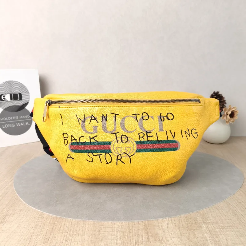 GUCCI Belt Bag Belt Bag Yellow Calfskin One Size40 × 3 × 19 cm
