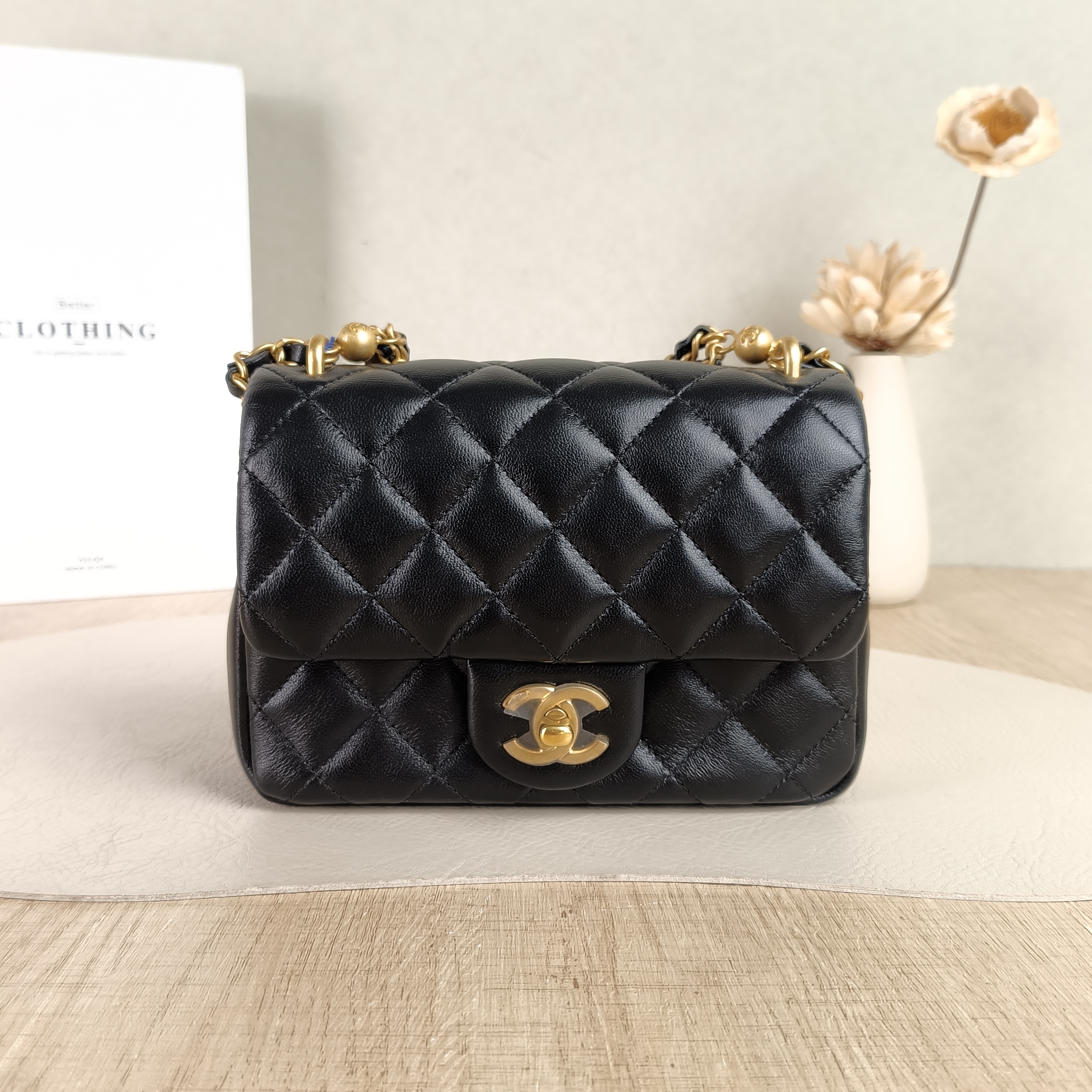 Chanel Crossbody Bag Pearl Black Lambskin One Size17 × 5 × 12.5 cm