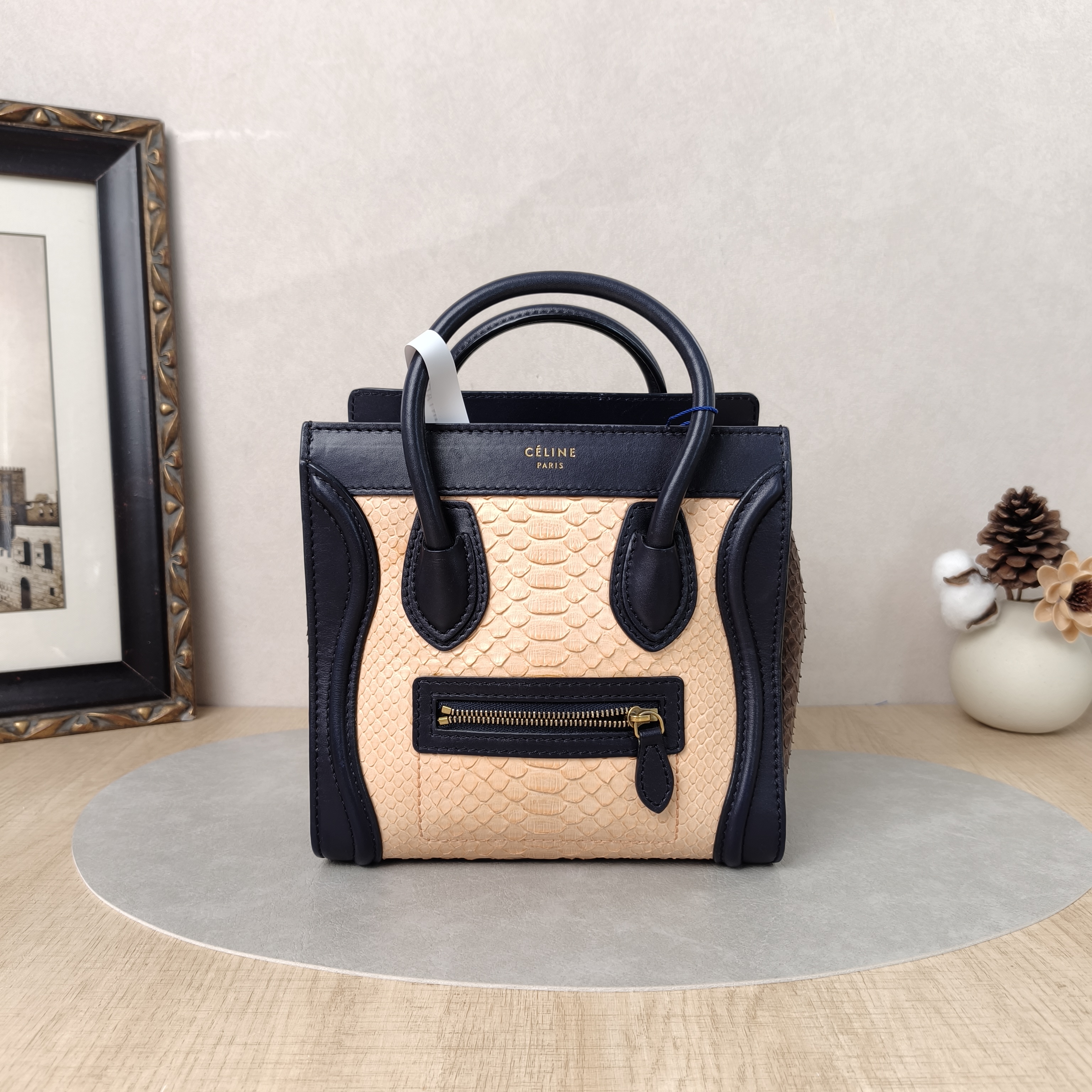 CELINE Crossbody Bag Luggage Nano Blue Beige Small20 × 8.5 × 19 cm