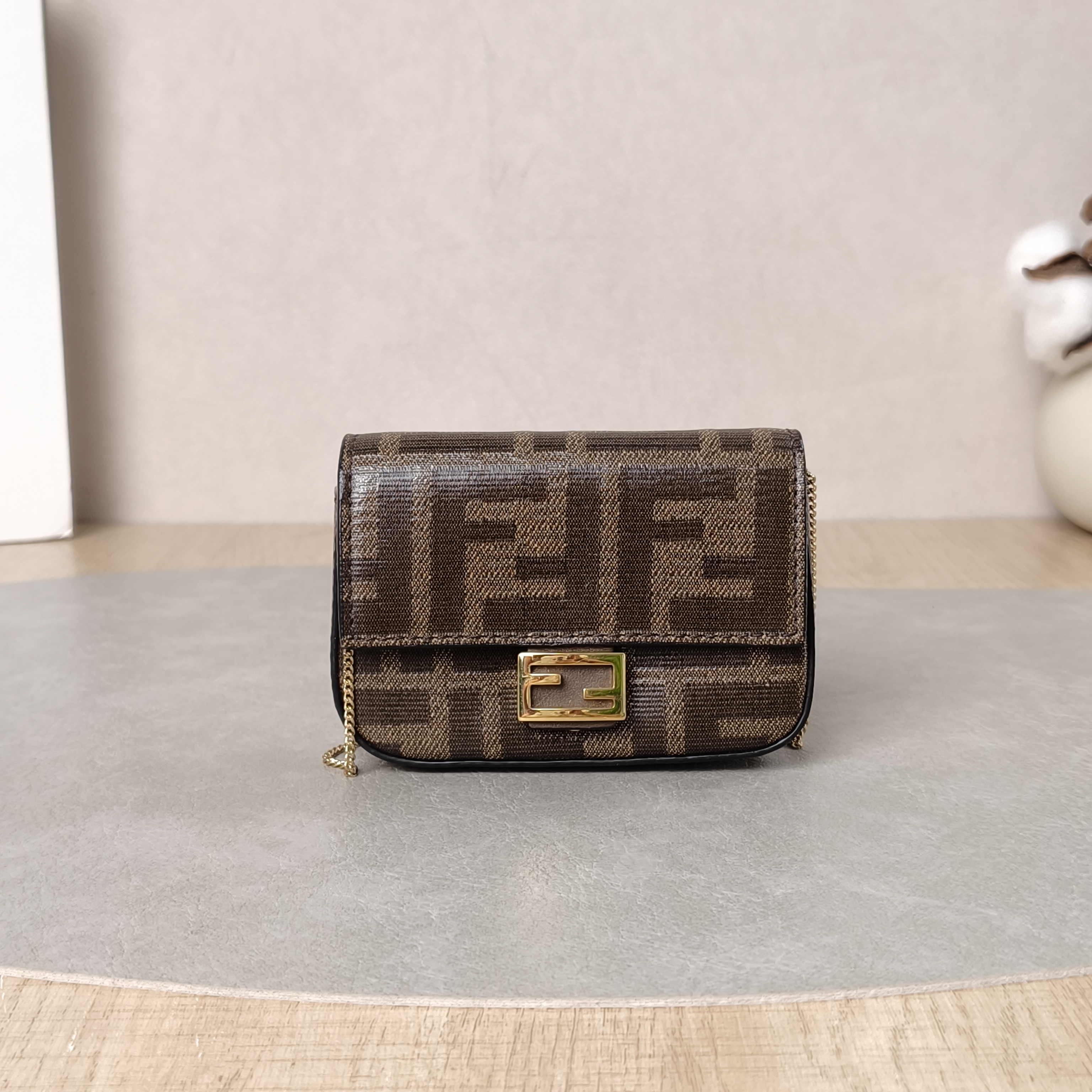FENDI Crossbody Bag Nano Baguette Chain Bag Monogram PVC Mini10.5 × 2 × 7 cm