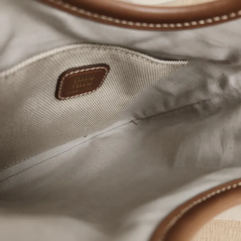 Miumiu Shoulder Bag IVY Tote Shopping Tote Beige Brown Canvas Mini 20*24 — detail view 5 of 8