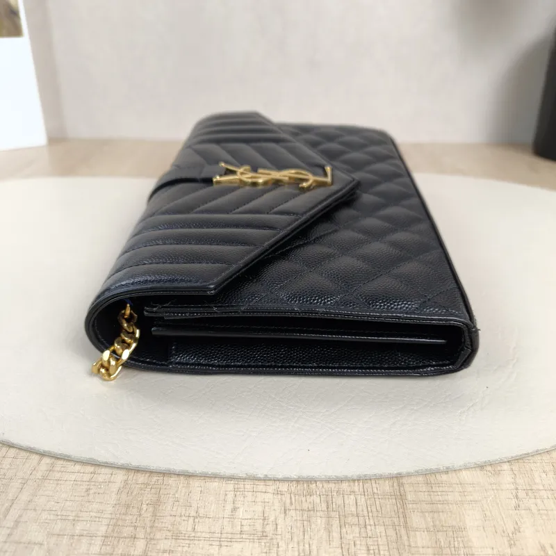 SAINT LAURENT Crossbody Bag ENVELOPE Black Grained Calfskin Small21 × 6 × 13 cm — detail view 8 of 15