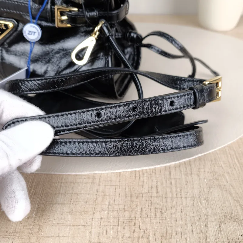PRADA Shoulder Bag Bonnie Soft Lux Black Waxed Leathermini23.5 × 9 × 12 cm — detail view 6 of 13